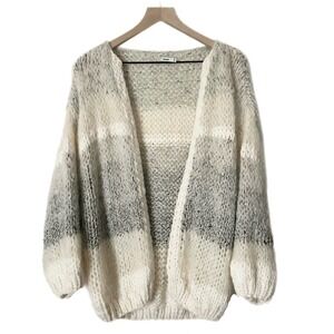 Maiami Melange Balloon Sleeve Cardigan Mohair Blend Gray Cream Oversized S/Med